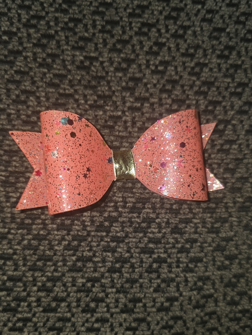 Sparkle Coral Kids Hair Bow with Gold Wrap
